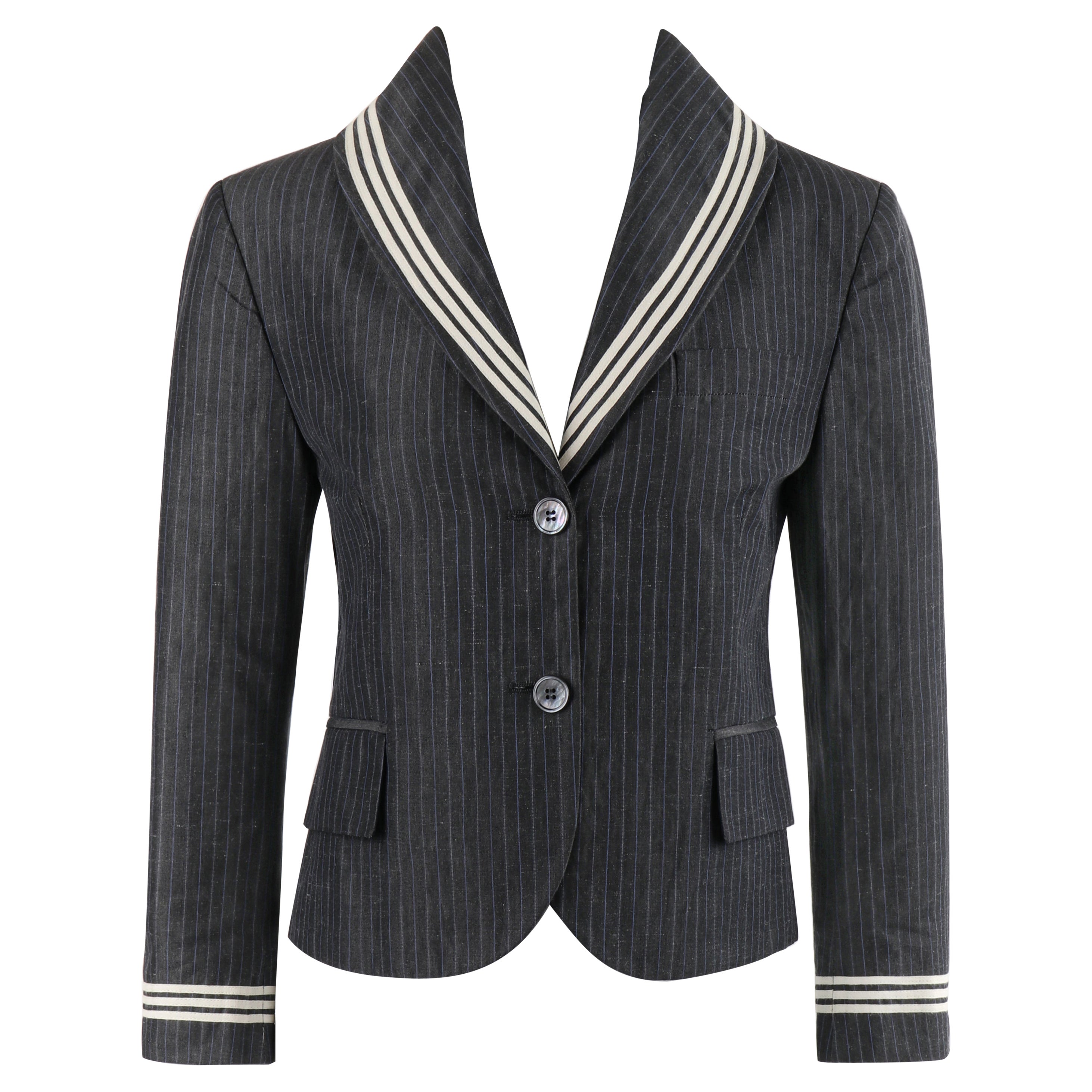 ALEXANDER McQUEEN S/S 2005 Grey Pinstripe Sailor Blazer Jacket Shawl Collar