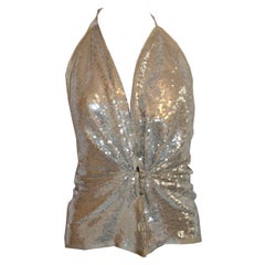 Vintage Lanvin Silver Sequin Halter Top