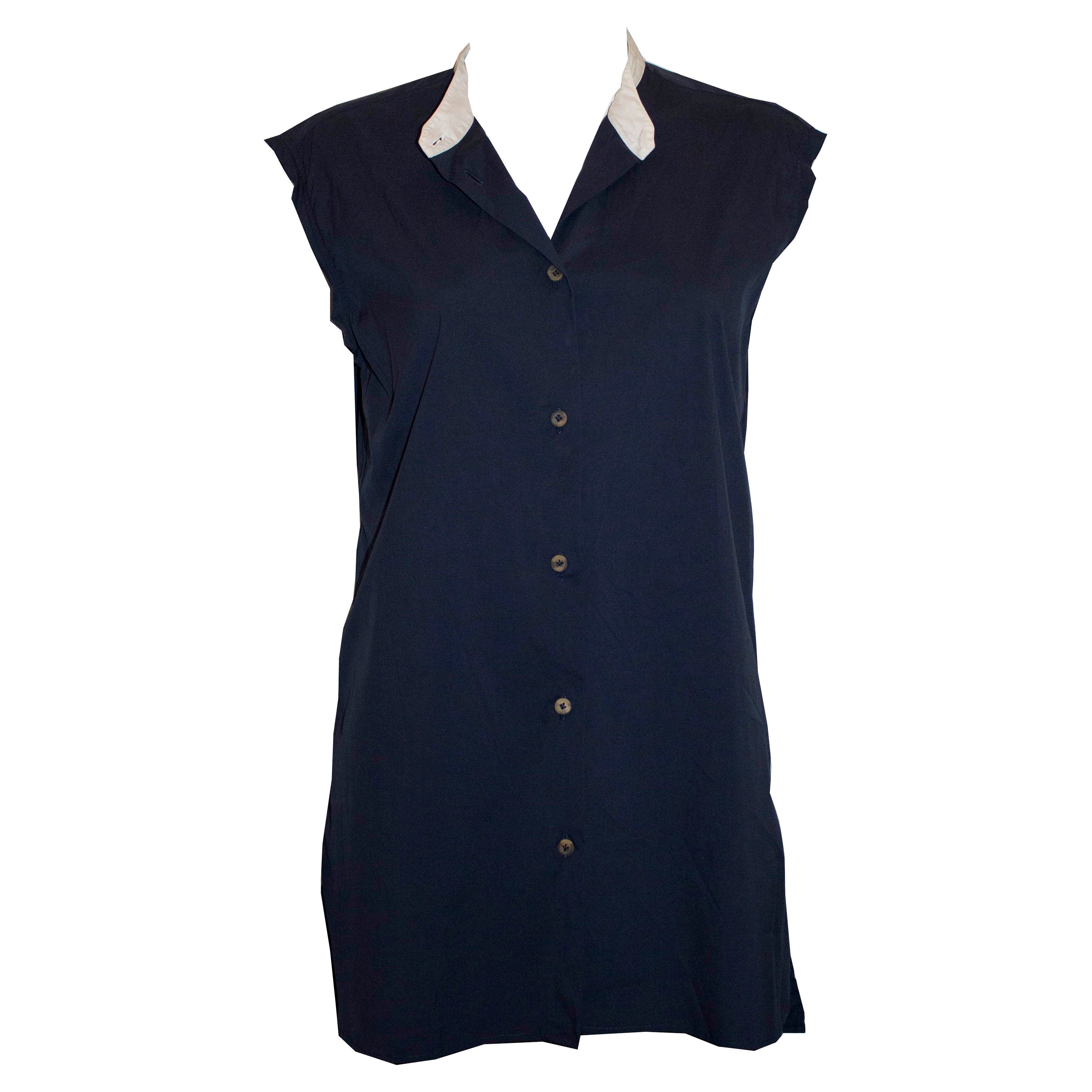 Lanvin Blue and White Collarless Shirt For Sale