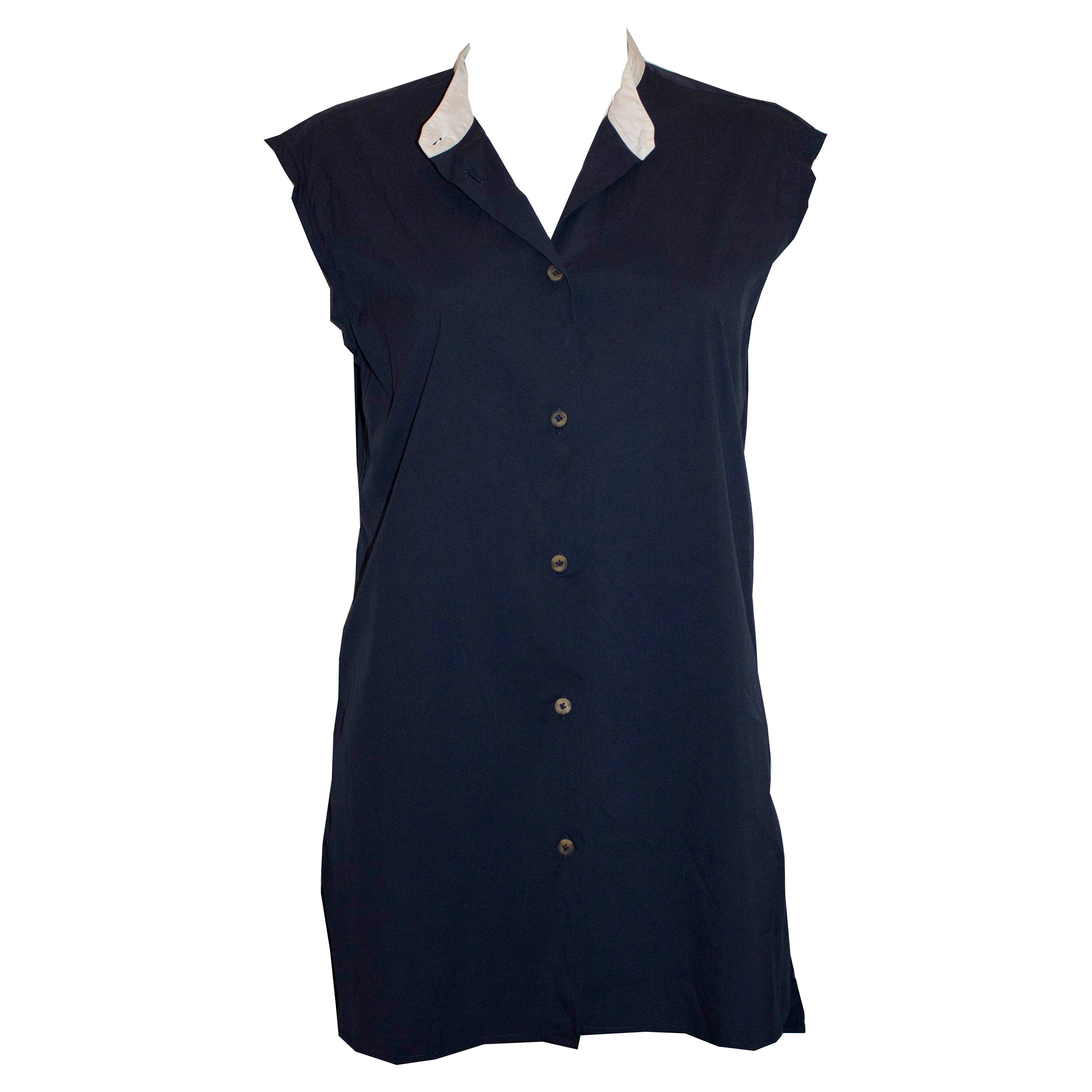 Lanvin - Chemise sans col bleue et blanche en vente