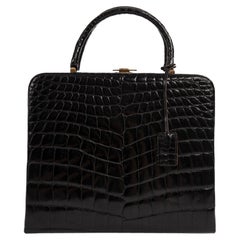 1950s/60s ELIZABETH ARDEN Black Crocodile Pattern Leather Vanity Case or Handbag