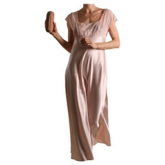Valentino Intimo vintage pink satin sheer lace slip robe night gown midi dress 
