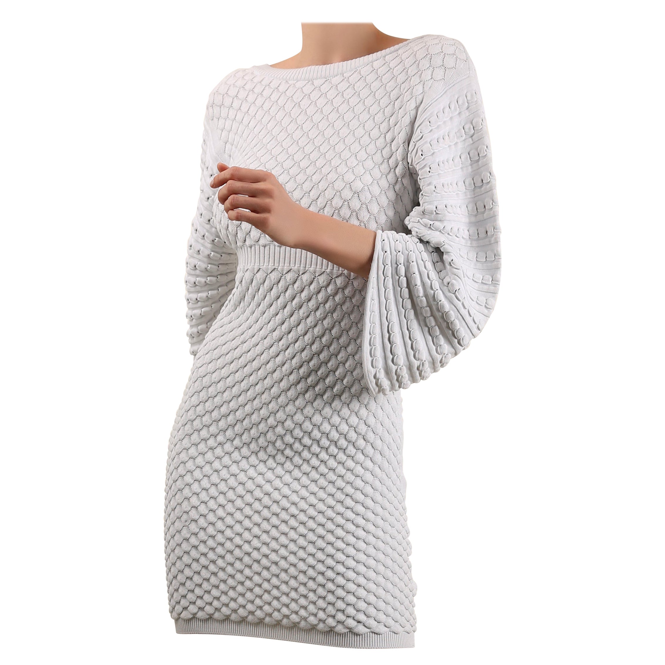 Chanel S/S 2012 pale blue sweater waffle knit oversized backless mini dress  at 1stDibs