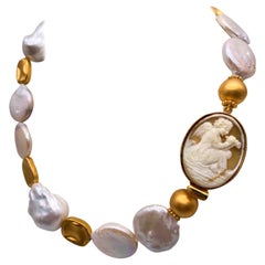 A.Jeschel Statement Baroque Pearl Necklace with Cameo clasp