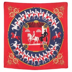 Hermes Red Manege by Philippe Ledoux Silk Scarf