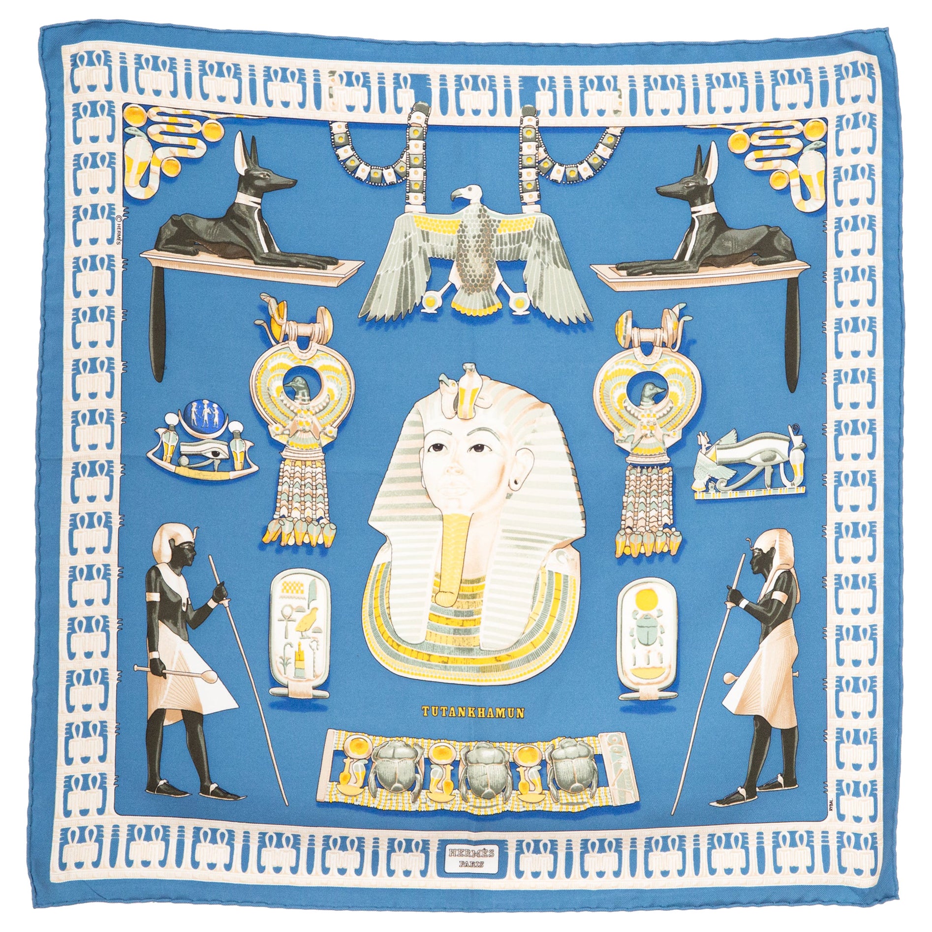 1976 Hermes Blue Tutankhamun by Vladimir Rybaltchenko Silk Scarf