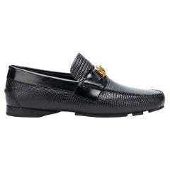 Used Versace Mens FW18 Medusa Medallion Black Mock-Croc Leather Loafers Size 46