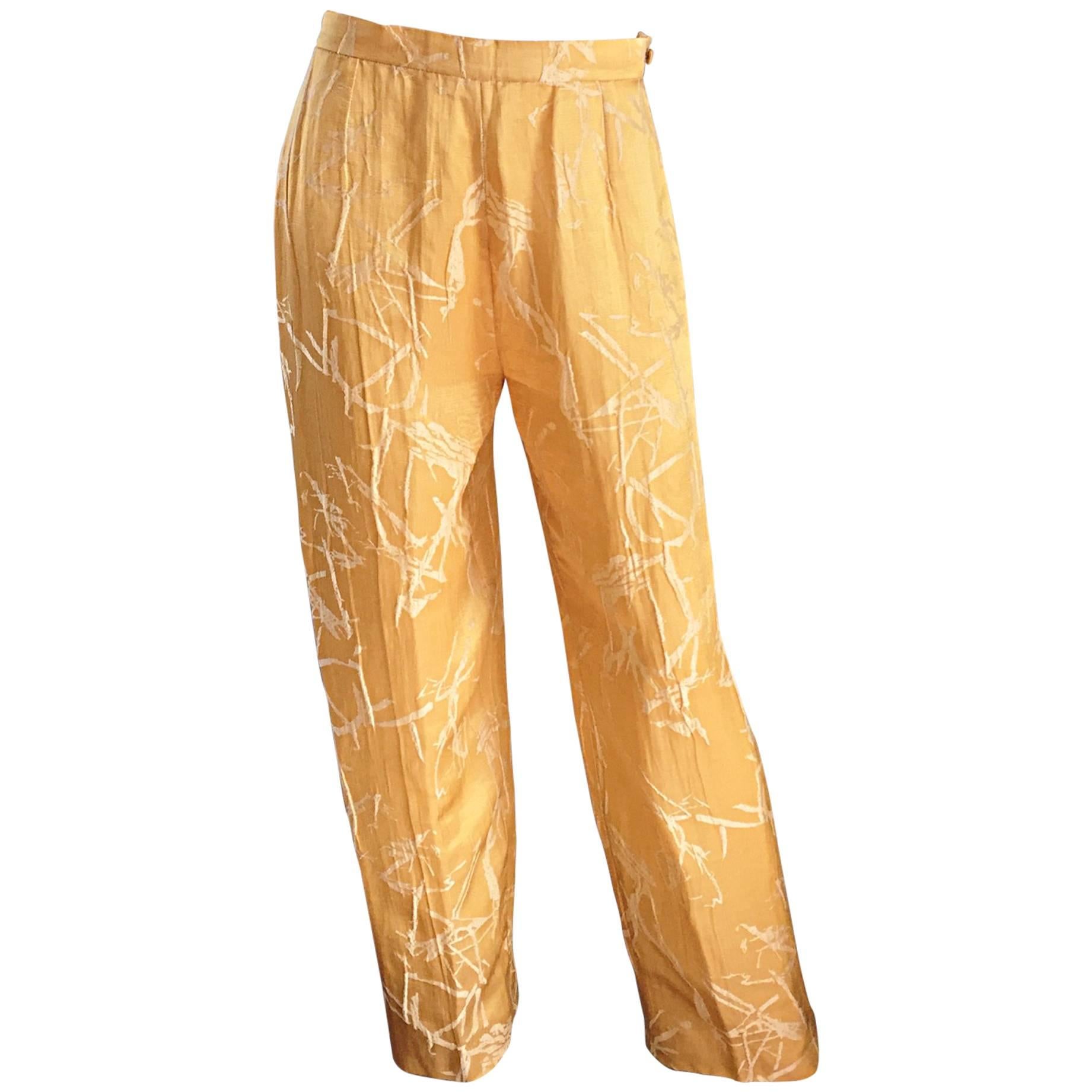 Vintage Christian Lacroix Silk Shantung Golden Yellow Oriental Wide Leg Pants