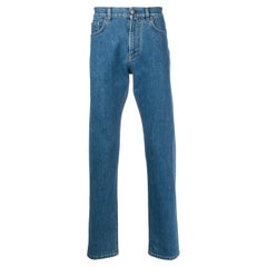 Versace Mens Medium Blue Slim Fit Denim Jeans with Medusa Stitching Size 32