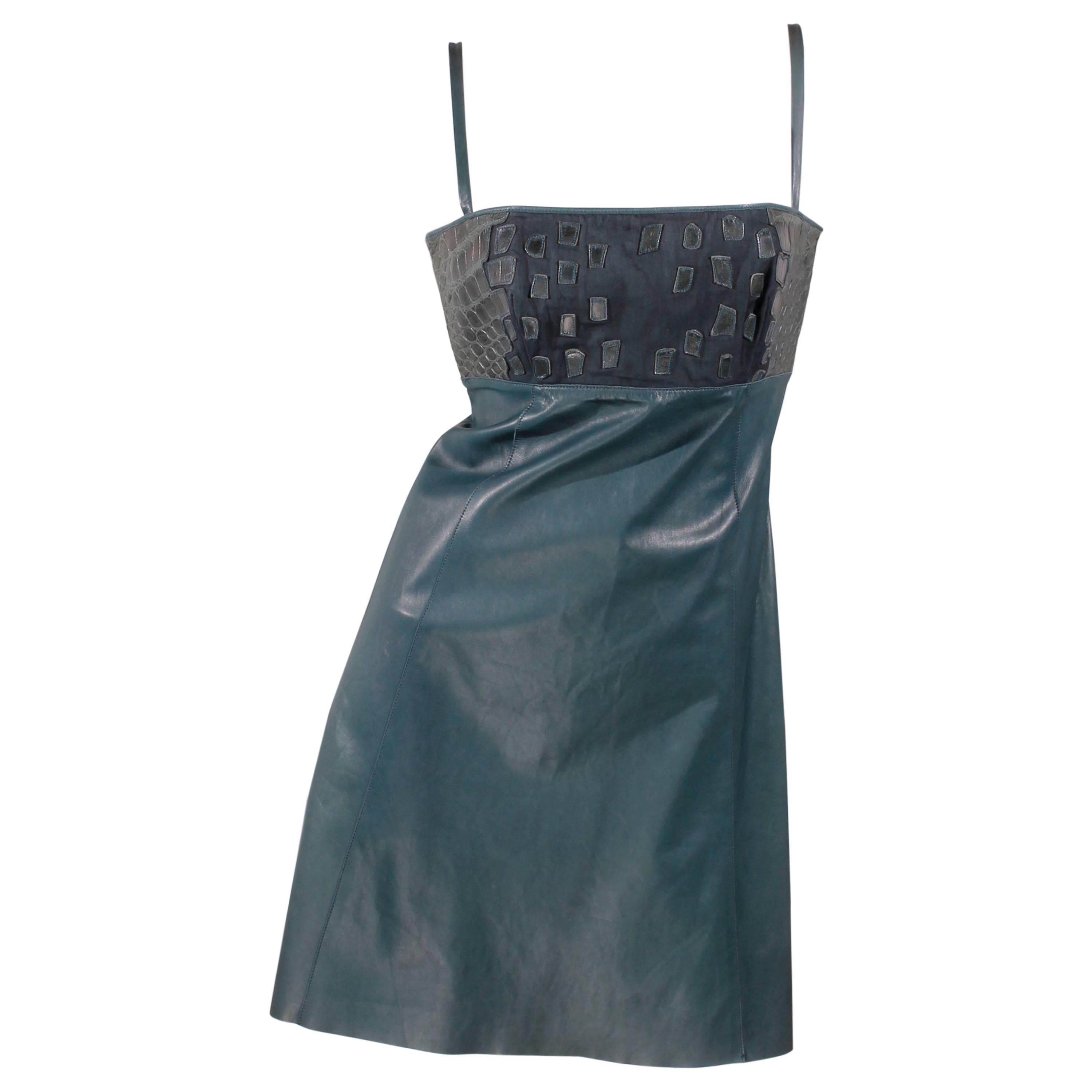 Jitrois Croco Leather Dress - green For Sale