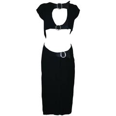 Sexy Linen and Leather Cutaway Buckle Dress, Malbruno Paris 6