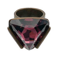 Vintage Yves Saint Laurent Rive Gauche Large Purple Trillion Crystal Ring 1980s