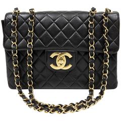 Chanel Black Leather Vintage Jumbo Classic- Gold Hardware
