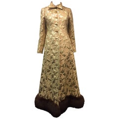 1960s Saks Fifth Avenue Gold Lame Matelasse Evening Coat w/ Fox Hem