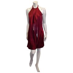 J. Mendel Burgundy Satin Dress with Fringe