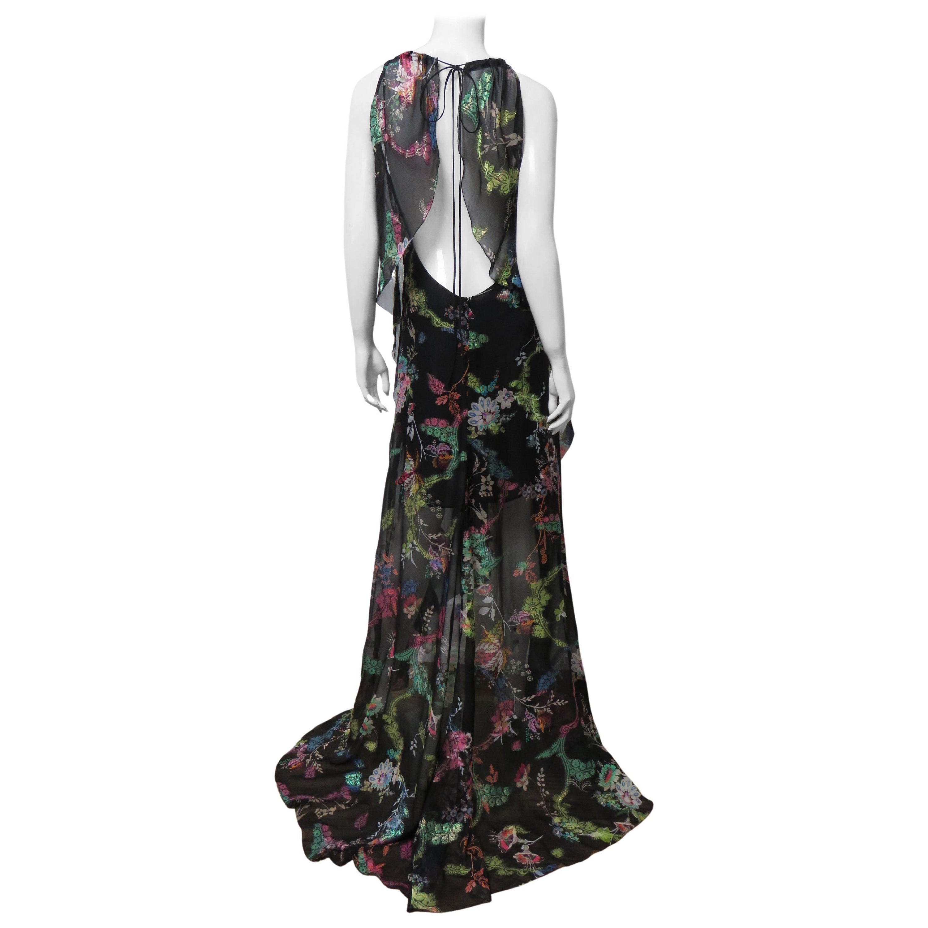 Etro New Flower Print Silk Backless High Low Dress For Sale