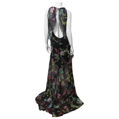 Vintage Etro New Flower Print Silk Backless High Low Dress