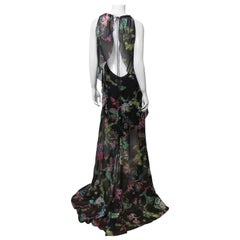 Retro Etro New Flower Print Silk Backless High Low Dress