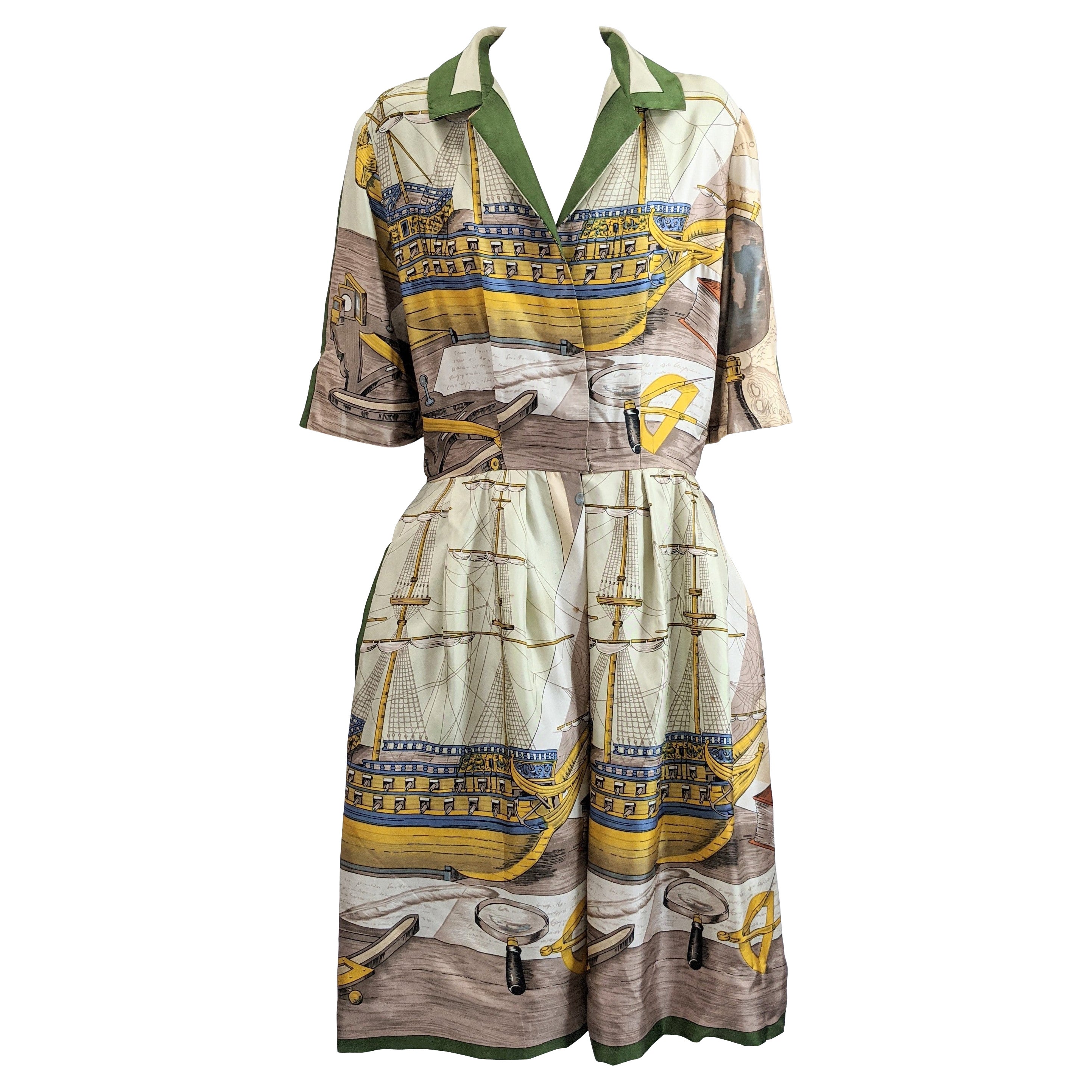Abito Shirtwaist stampato in stile Hermes di Holly Hoelscher in vendita