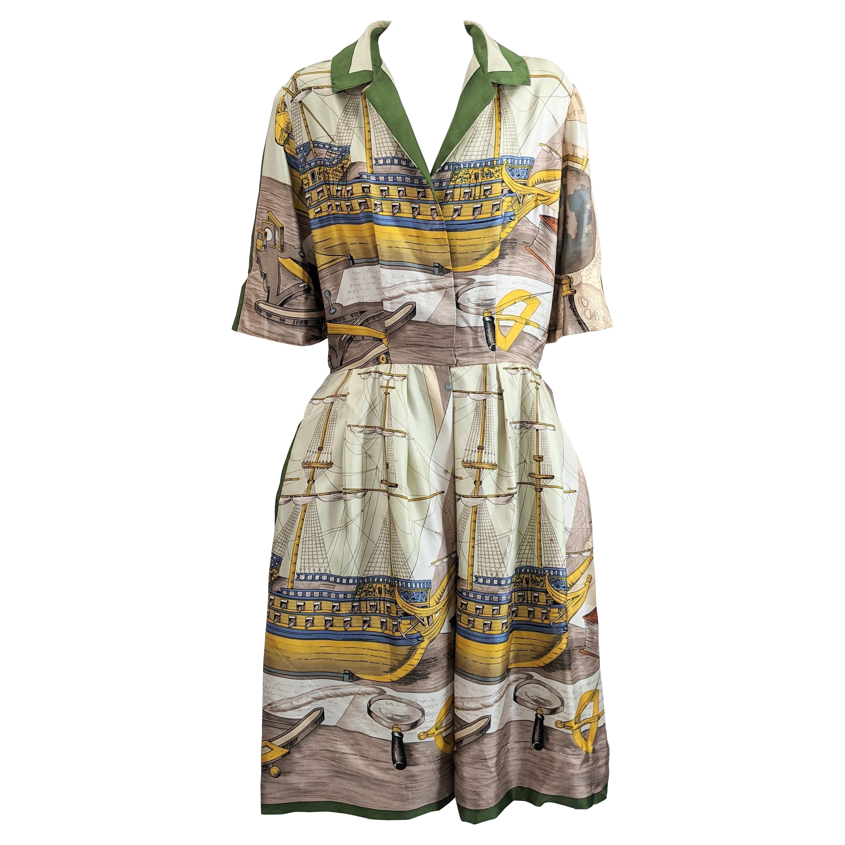 Hermes Style Printed Shirtwaist Dress by Holly Hoelscher For Sale