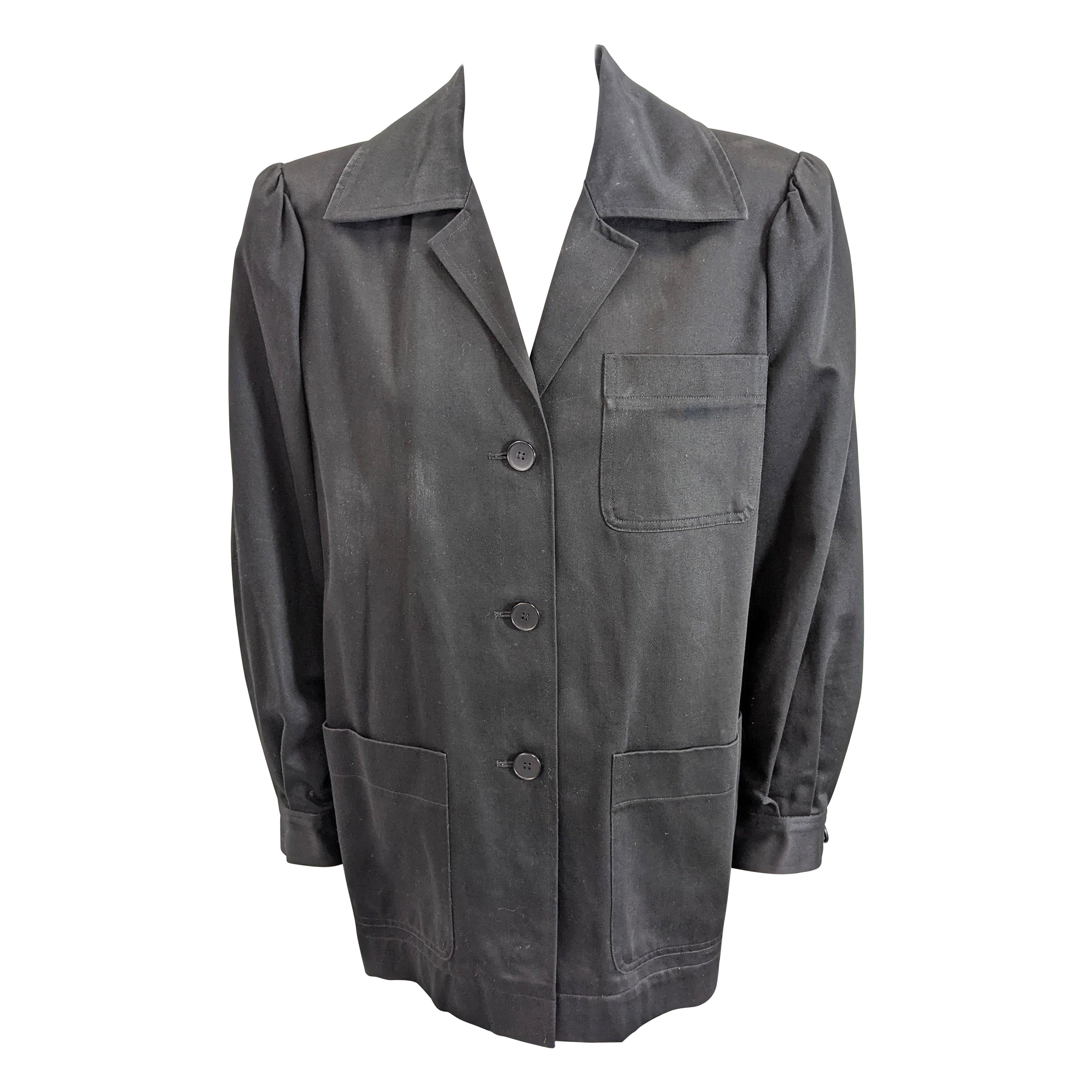 Early Yves Saint Laurent Black Twill Work Jacket For Sale
