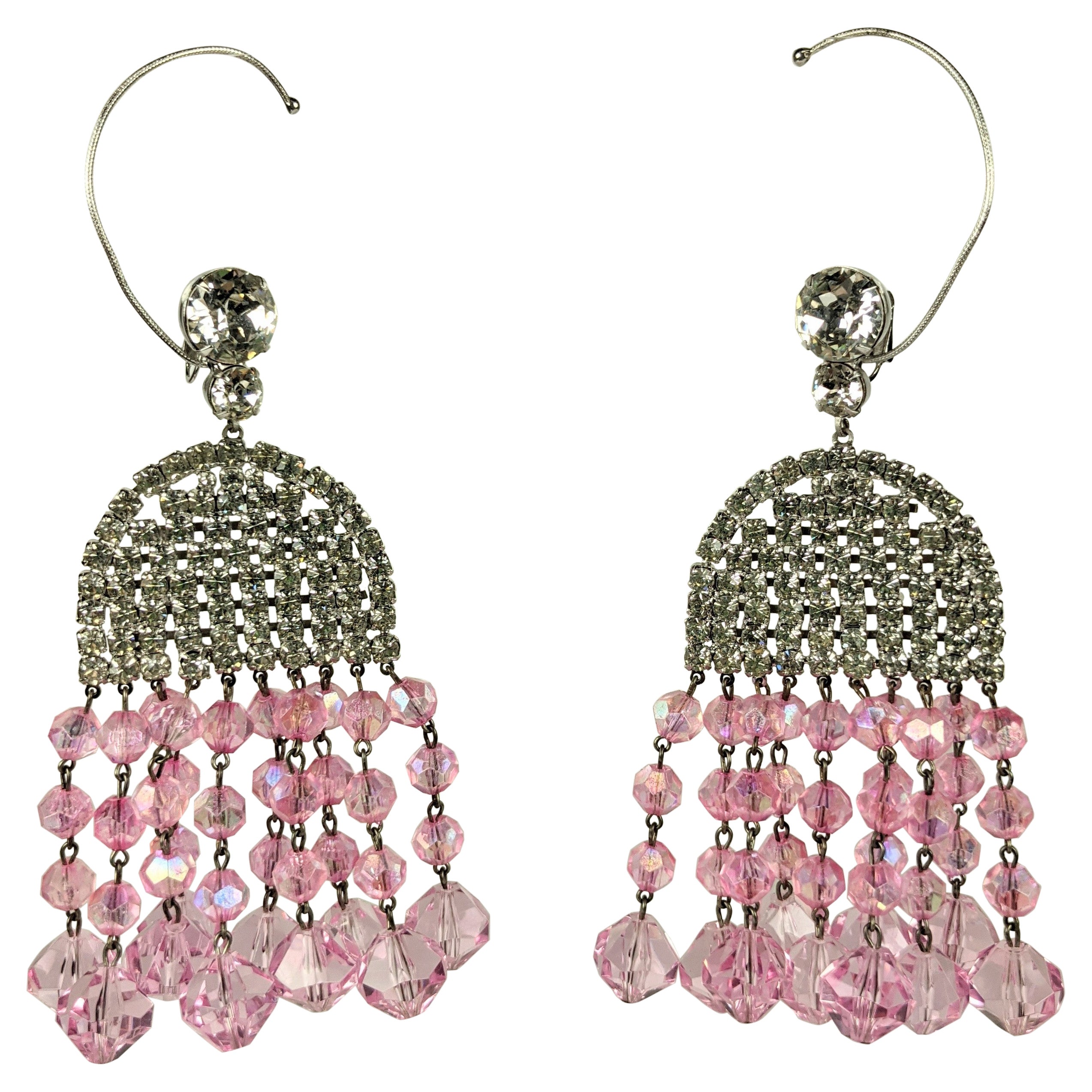 Mimi di Nardo Massive 1960's Crystal and Pink Aurora Earrings
