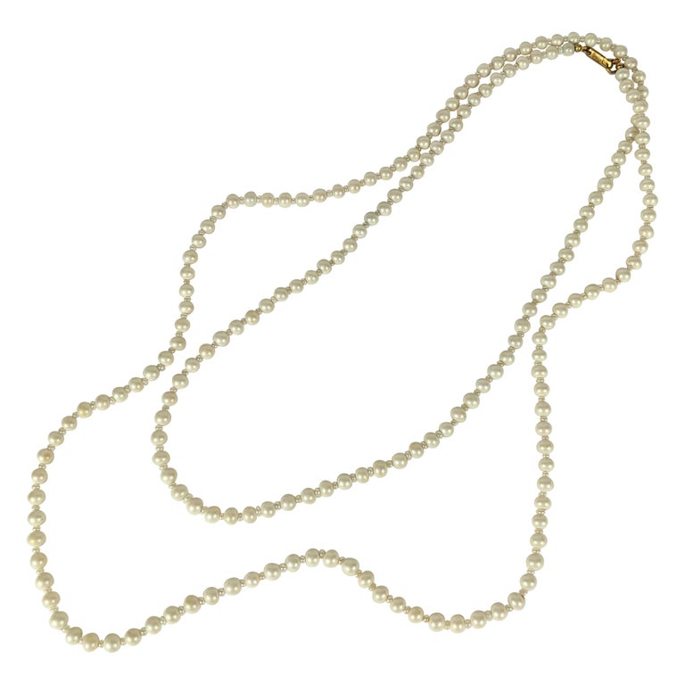 Miriam Haskell Long Faux Pearl Necklace For Sale at 1stDibs