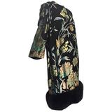 Pauline Trigere - Robe de cocktail en velours dévoré à fleurs en soie avec ourlet en renard noir