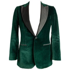 SUIT SUPPLY Size 40 Green & Black Velvet Cotton Peak Lapel Sport Coat