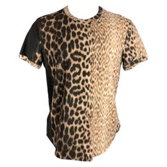 JUST CAVALLI Size XL Tan & Black Leopard Print Cotton T-shirt