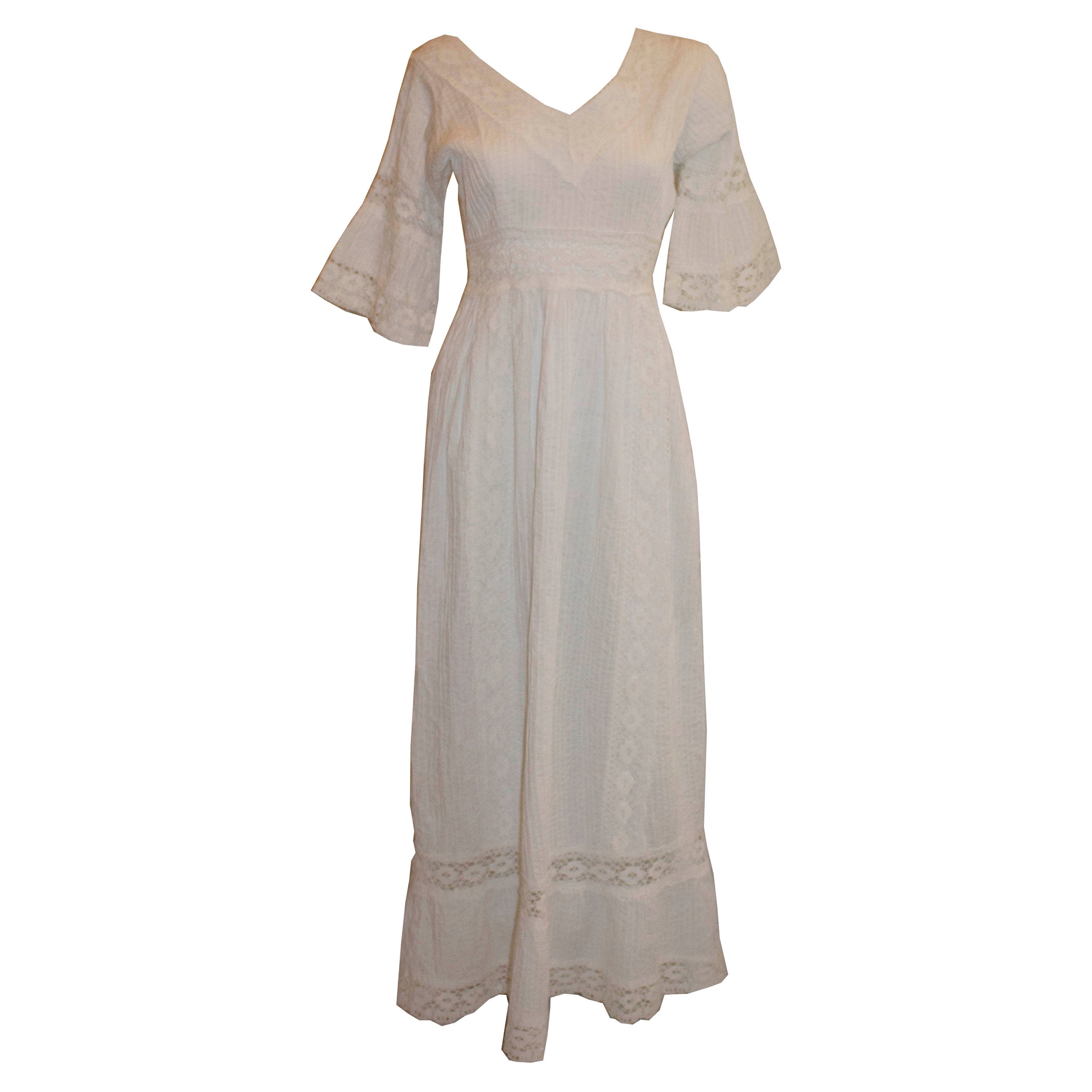Vintage White Mexicana Evening Gown For Sale