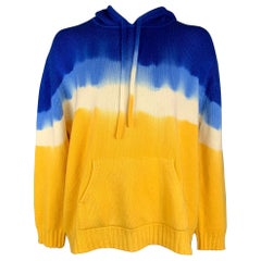 PRABAL GURUNG Size XL Blue & Yellow Tie Dye Cashmere Hooded Sweater