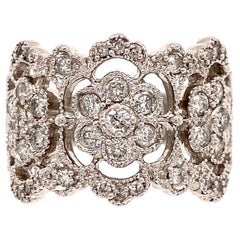 Vintage Diamond Flower Medallion Cocktail Gold Band Ring Estate Fine Jewelry