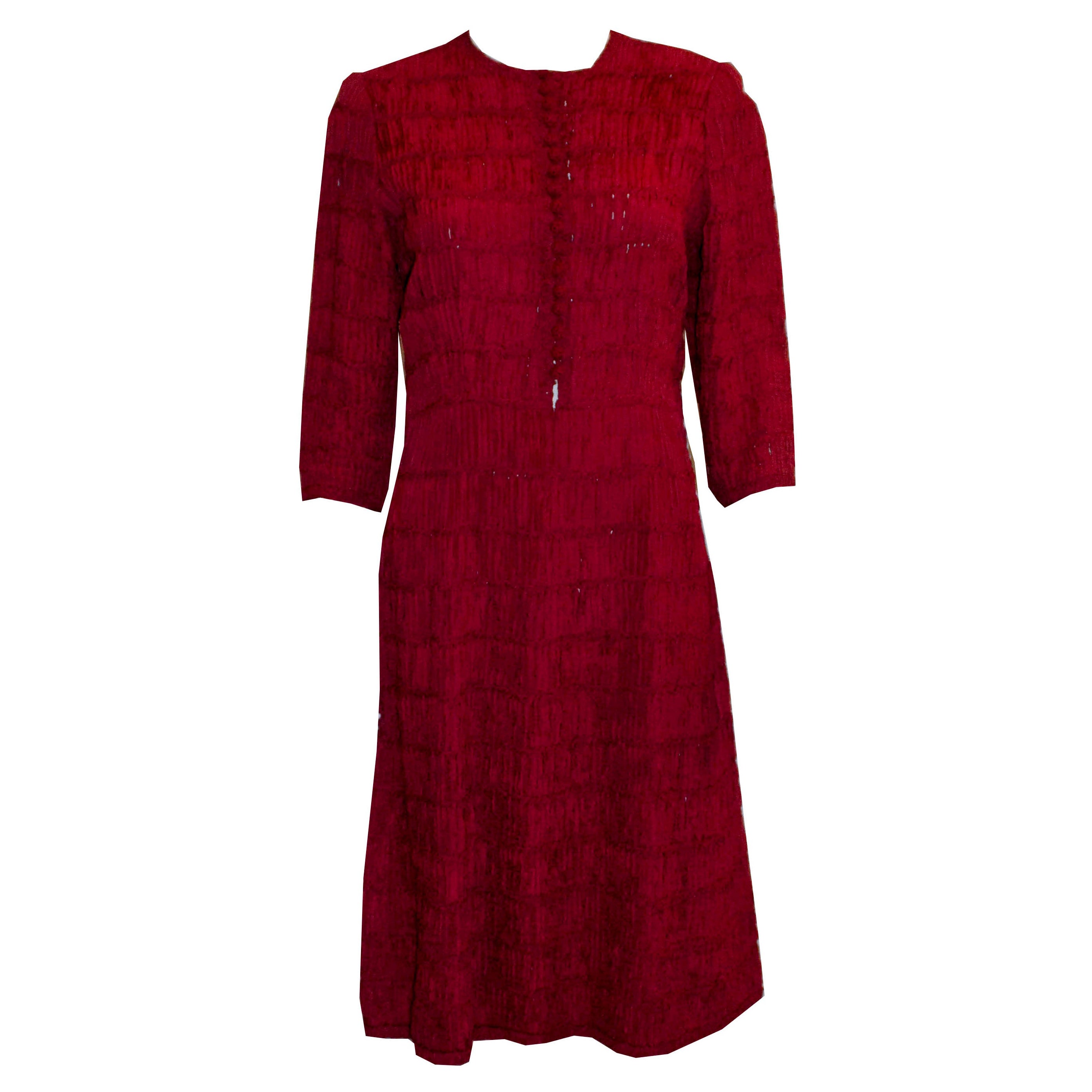Vintage Red Ribbonwork Dress by Glengyle For Sale