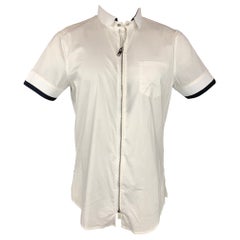 EMPORIO ARMANI Size M White Cotton Zip Up Short Sleeve Shirt