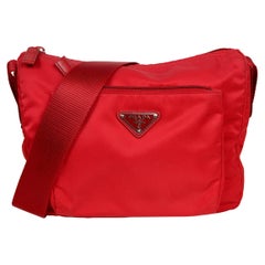 Prada Rosso Red Tessuto Nylon Front Pocket Crossbody Messenger Bag