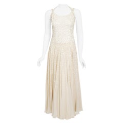 Vintage 1940's Harry Cooper of Hollywood Ivory Sequin Chiffon Halter Bridal Gown