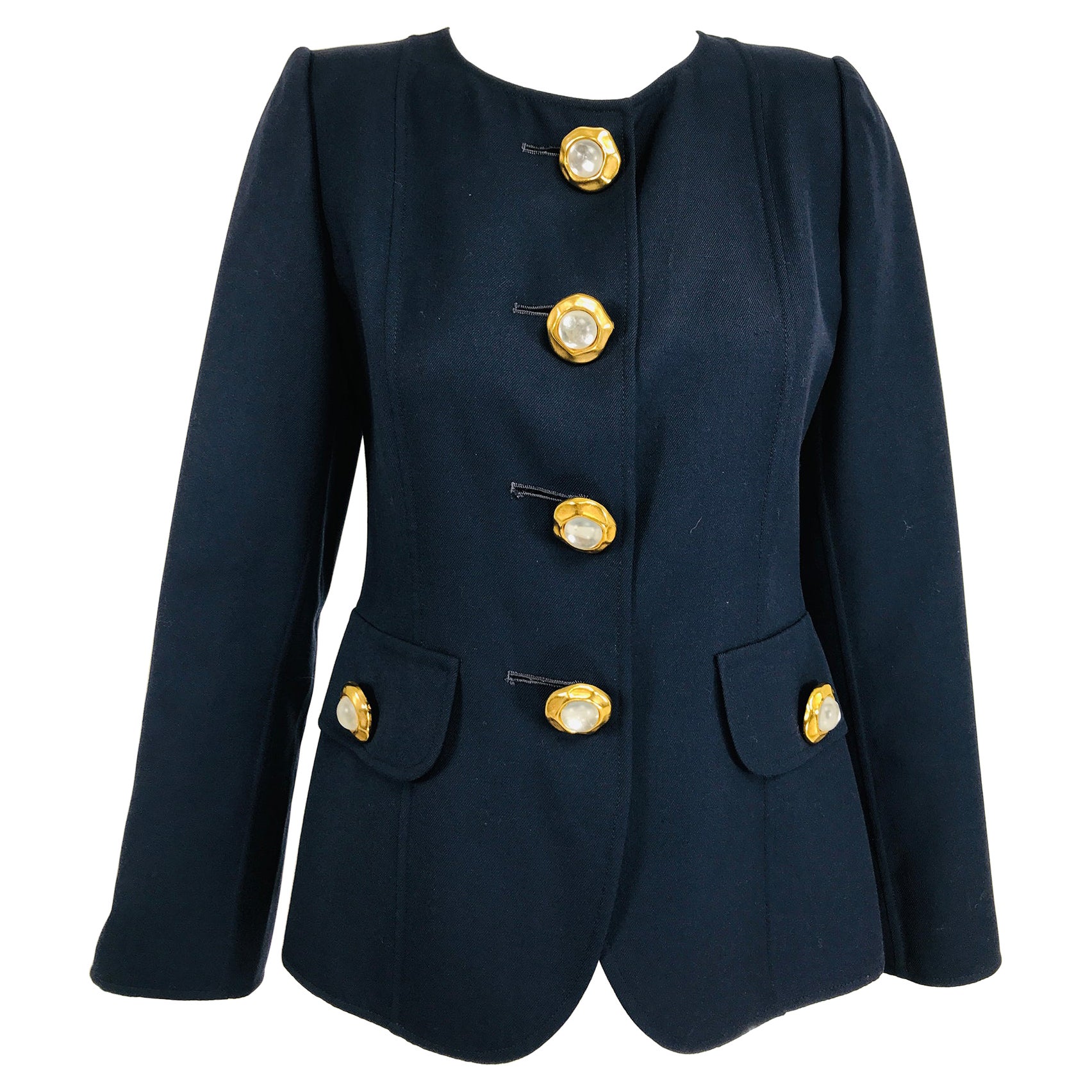 Oscar de la Renta Dark Navy Double Face Wool Twill Jacket with Amazing Buttons 