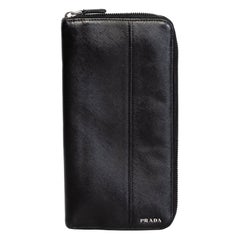 Prada Black Saffiano Zip Around Wallet