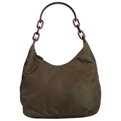 Prada Khaki Plastic Tortoise Chain Shoulder Hobo Bag