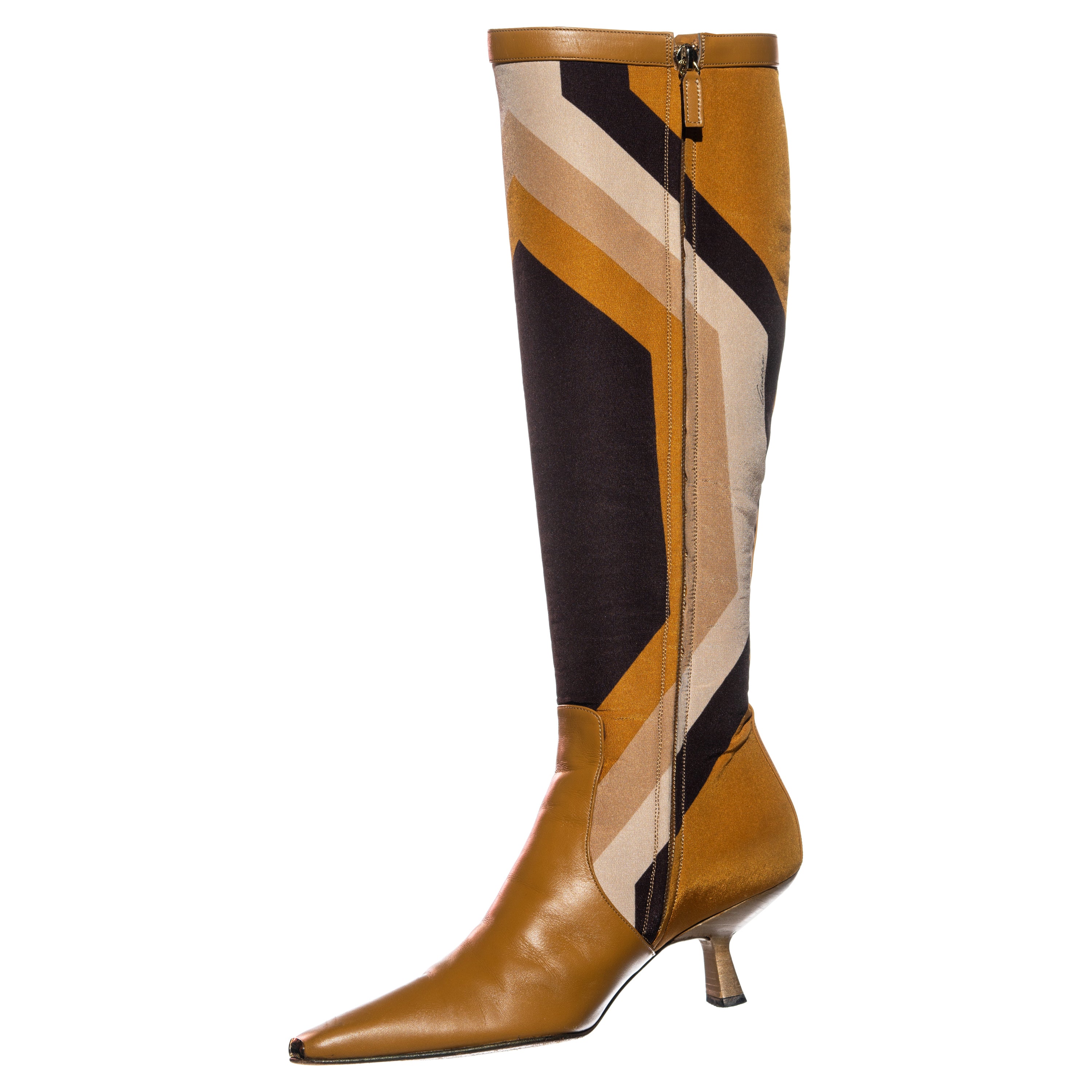 Gucci by Tom Ford gold kitten heel knee high boots, fw 2000