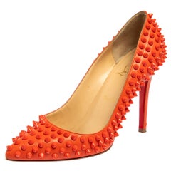 Christian Louboutin Orange Leather Pigalle Spikes Pumps Size 38.5