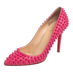 Christian Louboutin Pink Leather Pigalle Spikes Pumps Size 39