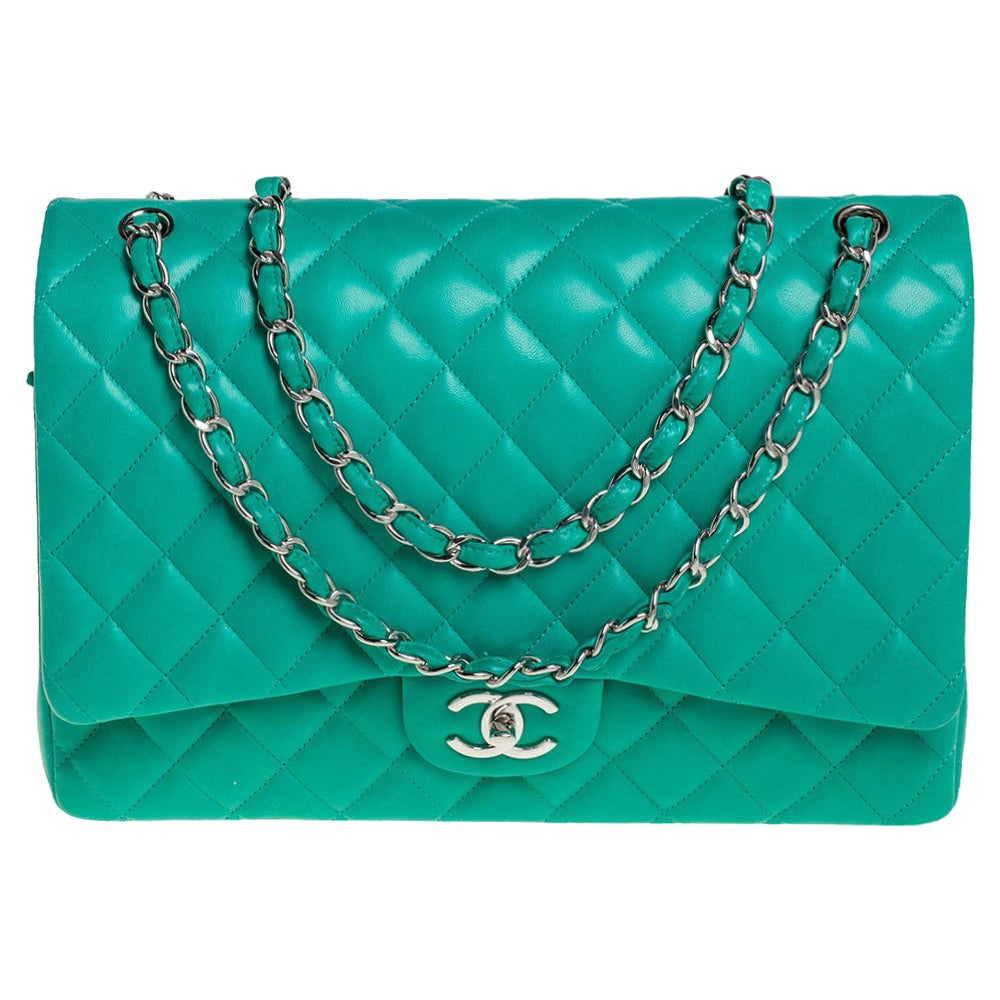 Chanel Green Quilted Leather Maxi Classic Double Flap Bag