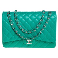 Chanel Green Quilted Leather Maxi Classic Double Flap Bag