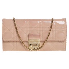 Dior Beige Patent Cannage Leather Miss Dior Wallet On Chain