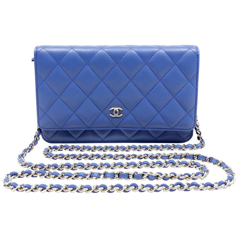 CHANEL Denim Quilted Chanel 19 Wallet On Chain WOC Blue 697210