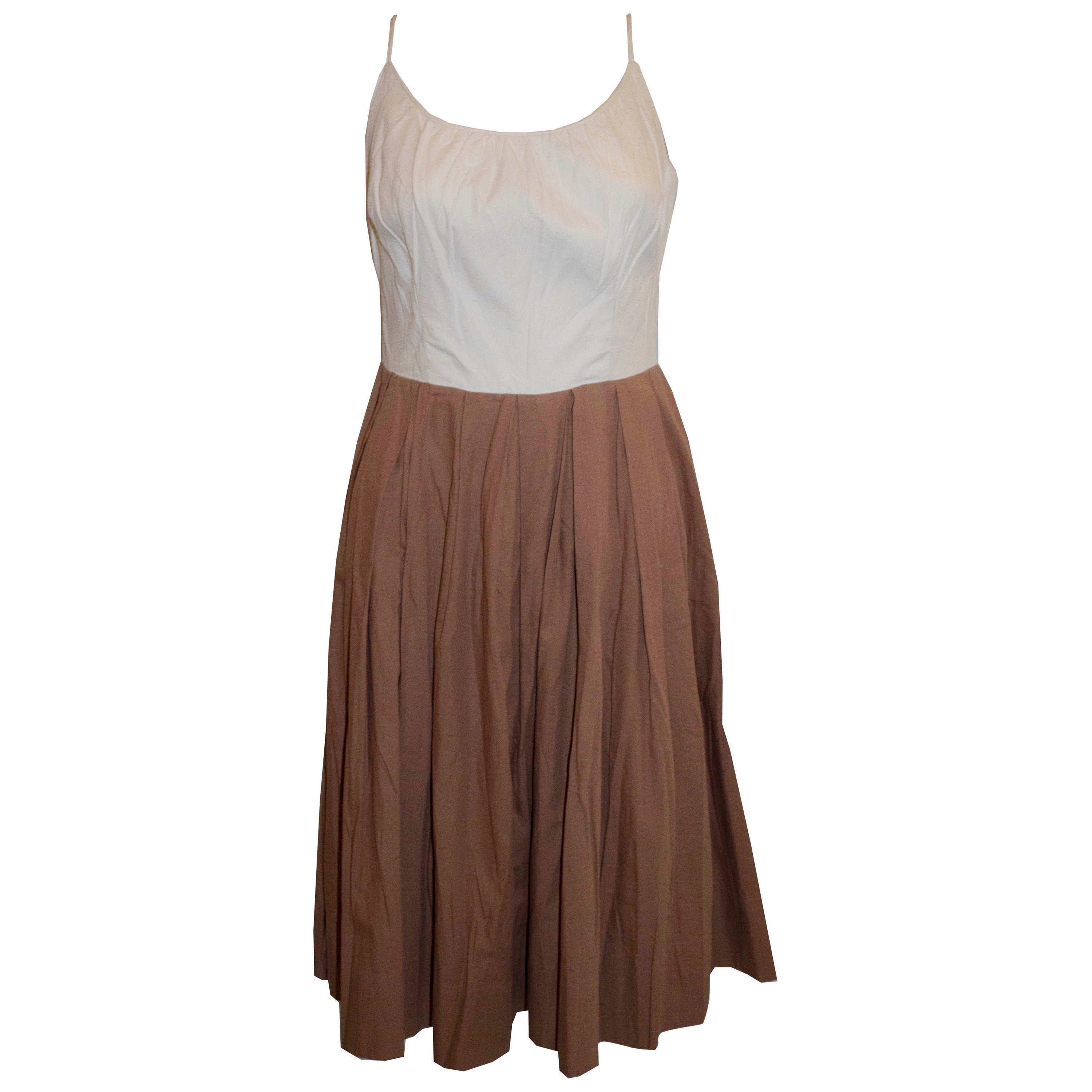 Vintage Brown and White Summer Cotton Dress For Sale