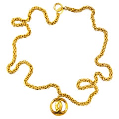 1970s Chanel Gold Toned Long Chain Necklace with 3-Dimensional CC Charm