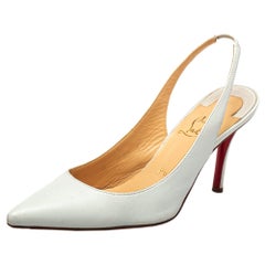 Christian Louboutin White Leather Clare Slingback Pointed Toe Sandals Size 37
